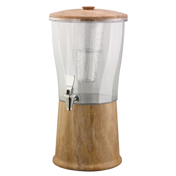 Beverage Dispenser, Round, 3 Gallon with Infuser Tube, Stainless Steel, Travertine Marble